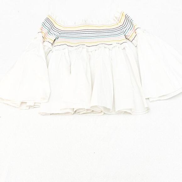 Greyson Off the Shoulder Top Balloon Sleeves White Multicolor Stitch Size XS - Picture 3 of 7
